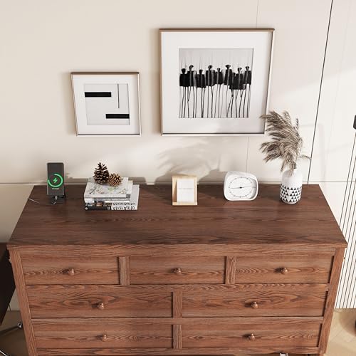 KEIKI Queen Size Murphy Bed with Charging Station and Drawer, Walnut B45816