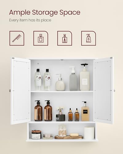 VASAGLE Bathroom Cabinet with Mirror, 2 Doors, Adjustable Shelf, Wall-Mounted, Dove Gray G97972