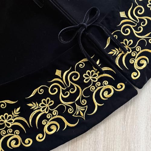 Burgundy Victorian Velvet Christmas Tree Skirt with Gold Damask Embroidery Q6345