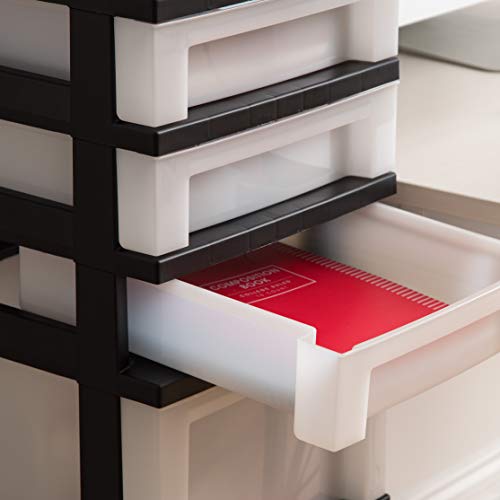 IRIS USA 4-Drawer Plastic Rolling Storage Cart with Wheels, Black/Pearl E270856