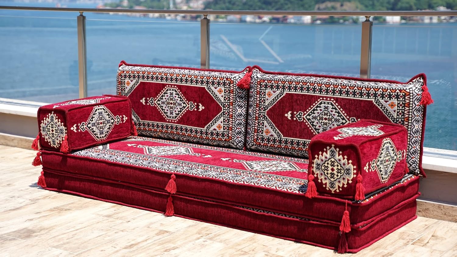 Maroon Arabic Floor Seating Sofa Set with 8" Thickness P405