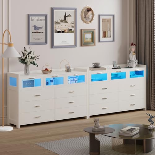 Black Dresser with 9 Drawers, LED Lights and Charging Station X1464