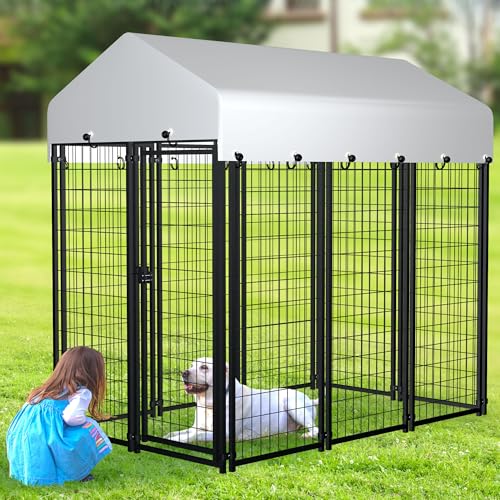 Large Outdoor Dog Kennel with Roof Cover Heavy Duty Welded Wire Steel Dog Pen B5629