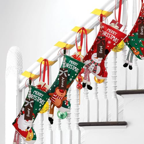 4 Pack Christmas Stockings with Name Tags, 18" Large Deer Santa Non-Woven K784821