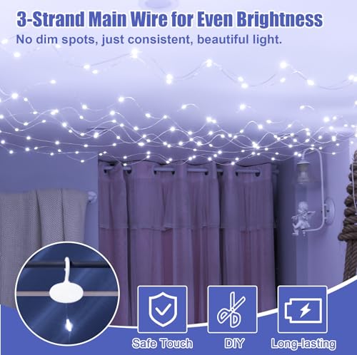 600LED Curtain Lights for Bedroom, Warm White, 8 Modes Y367582