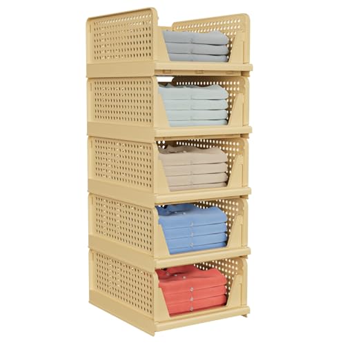 5 Pack Stackable Closet Storage Basket, Foldable Organizer, White M149842