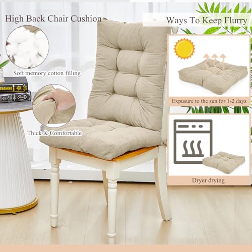 Juexica 4 Sets Outdoor Patio Chair Cushions High Back Tufted Beige D1688