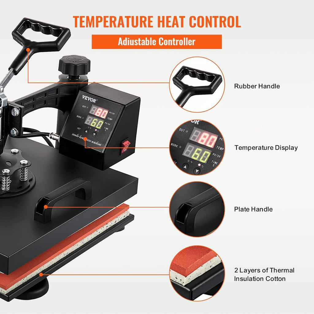 VEVOR 8 in 1 Heat Press Machine 15x15, 360° Swing Away for T Shirts, Hats & Mugs G41798