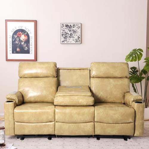 Power Reclining Sofa 3-Seat with USB Ports and Cup Holders, Brown O425699