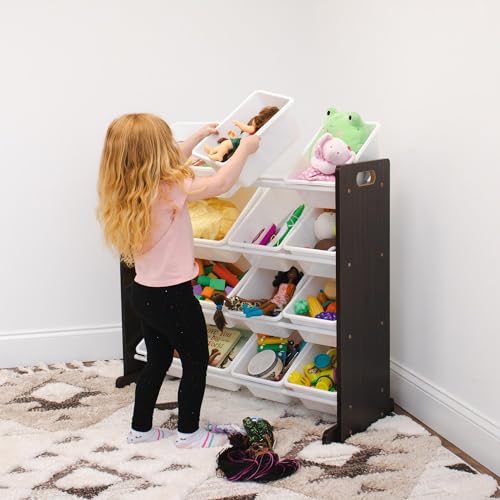 Humble Crew Kids Toy Storage Organizer with 12 Plastic Bins, Grey/White O74556