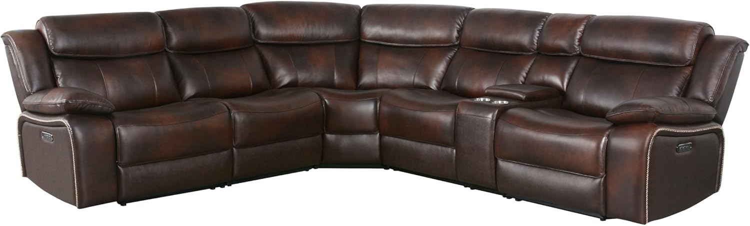 Abbyson Living Vanessa Top Grain Leather Power Reclining Sectional, Brown F71472