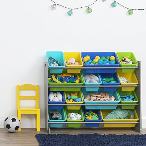 Humble Crew Supersized Toy Storage Organizer with 16 Removable Bins, Grey/White D772791