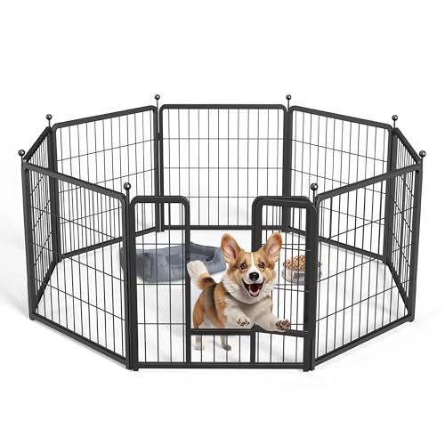 HealSmart Dog Playpen Indoor 32" Height 8 Panels for Small/Medium Dogs, Black J454