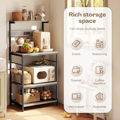 SUPERJARE Kitchen Bakers Rack with Power Outlet, Coffee Bar Table, Rustic Brown W637