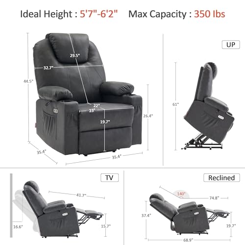 MCombo Power Lift Recliner Chair for Elderly with Heat and Massage, Faux Leather, Black V60394