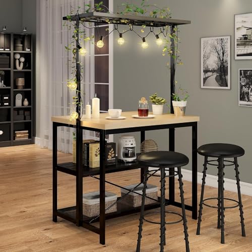 Kitchen Island with Storage, Bakers Rack with Power Outlet, 3 Tier Microwave Stand, Coffee Bar Table I24443