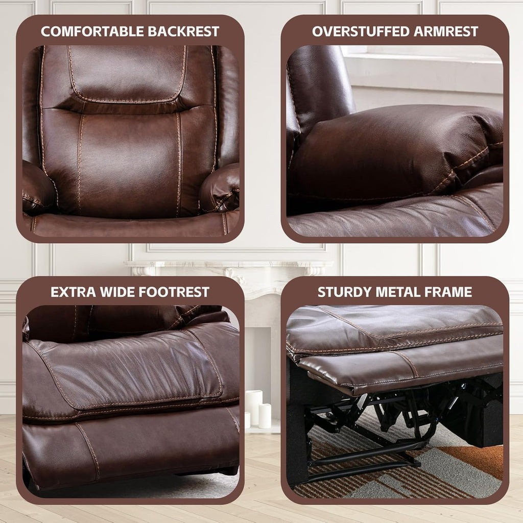 Genuine Leather Manual Recliner Chair for Living Room, Brown F4463
