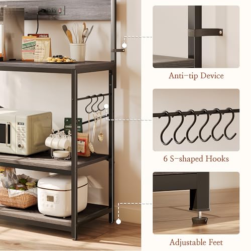 SUPERJARE Kitchen Bakers Rack with Power Outlet, Coffee Bar Table, Rustic Brown W637