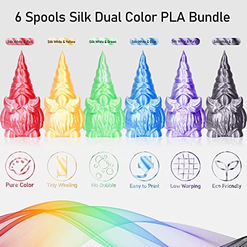 MIKA3D Bicolor Silk PLA 3D Printer Filament Bundle, 1.75mm, 6 Spools V5573
