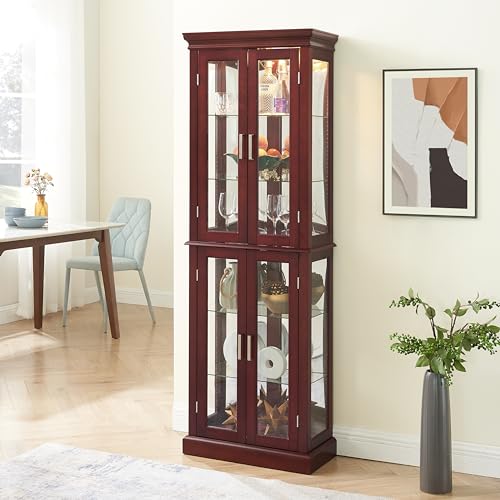 Lighted Glass Curio Cabinet with Adjustable Shelves & Mirrored Back G992993
