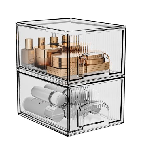 ZHIAI 3 Pack Clear Stackable Acrylic Cosmetic Organizer with Drawers N472