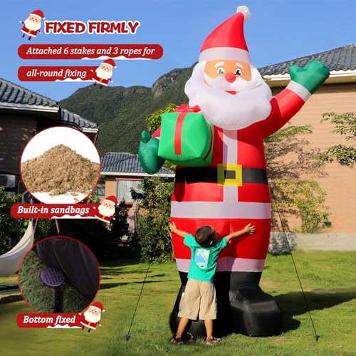 10 FT Inflatable Santa Claus with LED Lights for Outdoor Christmas Decor L40414