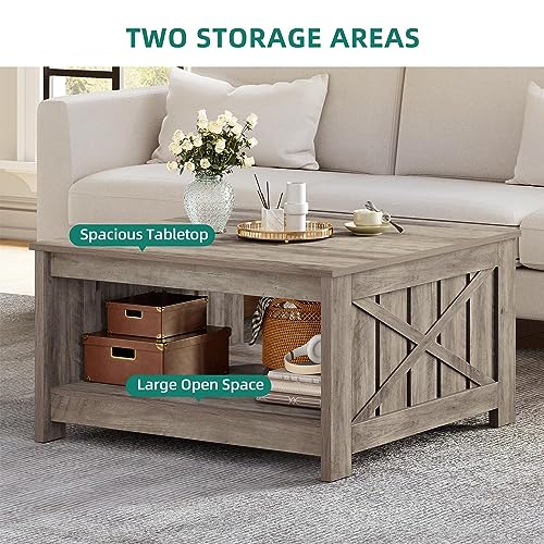 YITAHOME Farmhouse Coffee Table with Storage, Rustic Wood, Brown U567502