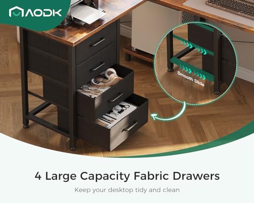 AODK L Shaped Gaming Desk with 4 Drawers, Power Outlets, Black P81263