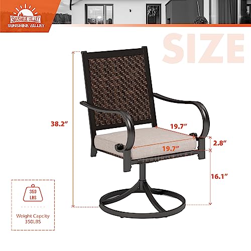 SUNSHINE VALLEY Wicker Patio Swivel Dining Chairs Set of 2, Outdoor Rattan A1033