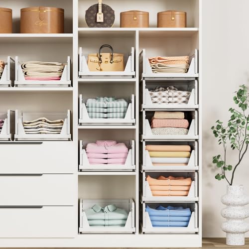 5 Pack Stackable Closet Storage Basket, Foldable Organizer, White M149842