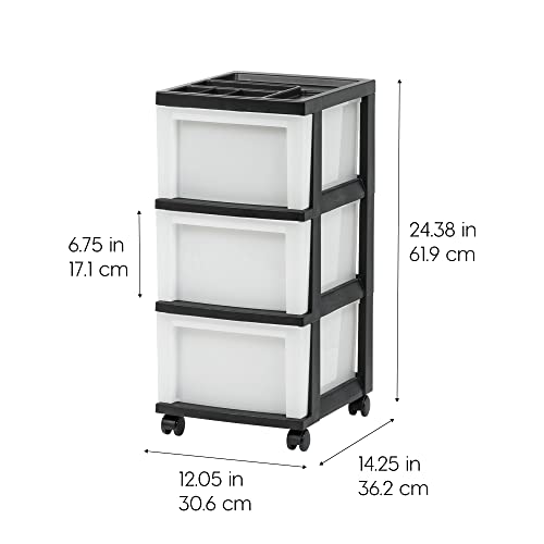 IRIS USA 4-Drawer Plastic Rolling Storage Cart with Wheels, Black/Pearl E270856