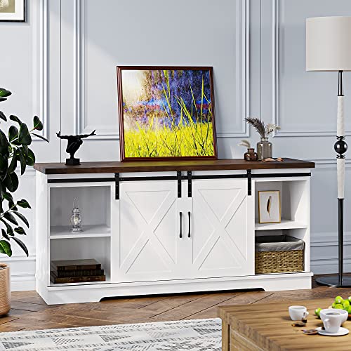 IDEALHOUSE Farmhouse TV Stand for 65 Inch TV with Storage and Shelves, White B5642