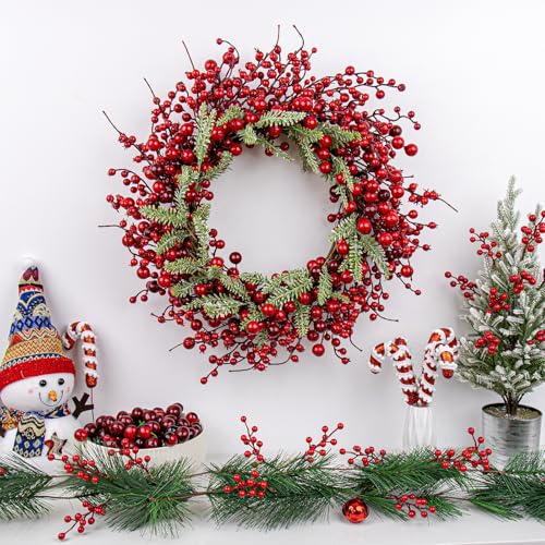 20 Inch White Christmas Wreath with White Berry Fir Pine Needle F528