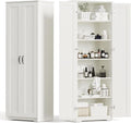 70" Tall Storage Pantry Cabinet, Bathroom Floor Organizer Storage Cabinet with 2 Doors and 6 Adjustable Shelves, Standing Utility Cabinet for Dining Room, Food Storage and Kitchen, White