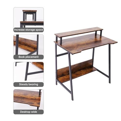Retro 31.5 Inch Small Computer Desk with Storage for Home Office K389296
