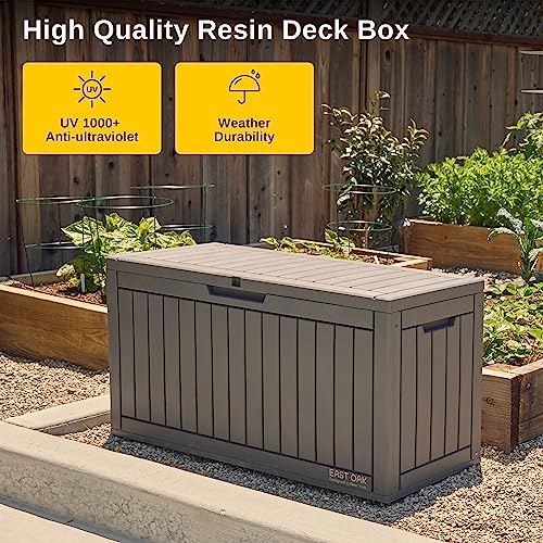 EAST OAK 60 Gallon Waterproof Outdoor Storage Box, Grey A4870