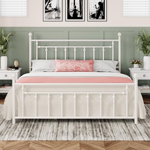 Allewie 14 Inch Full Size Metal Platform Bed Frame with Victorian Headboard, Black E84939