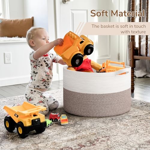 INDRESSME Large Cotton Rope Storage Basket with Handles, 90L Grey R37552