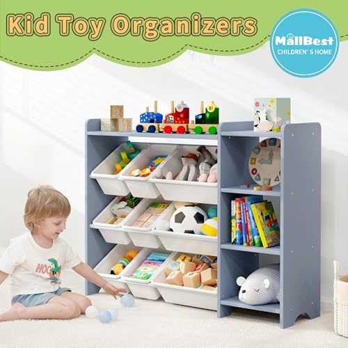 MallBest 4-Tier Kids' Toy Storage Organizer Shelf with 9 Plastic Bins F1027