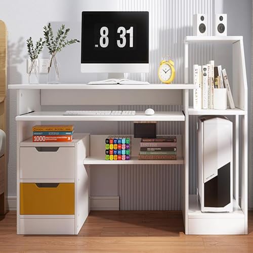Small Computer Office Desk with 2 Drawers and 3 Hutch Shelves E177340