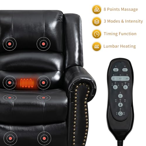 Dual Motor Power Lift Recliner Chair with Massage and Heat, Faux Leather, Brown V8458