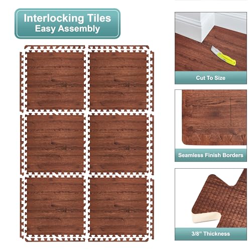 Sorbus Wood Grain EVA Interlocking Floor Mats with Borders J287