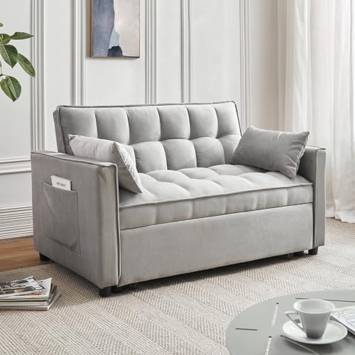 Sleeper Sofa Bed, 3 in 1 Sofa Bed Pull Out Couch Bed with Adjustable Backrest, Modern Sofa Bed for Living Room, Convertible Sofa Bed for Bedroom. (Grey)