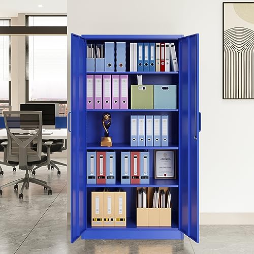 Metal Storage Cabinet with Doors and Shelves, 71" Locking Steel, White L799