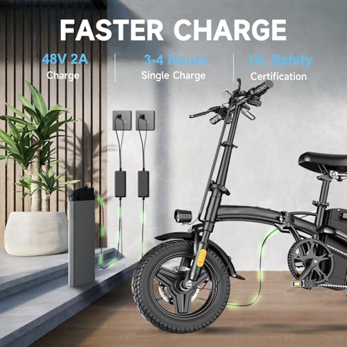 Peak 500W Folding Electric Bike for Adults, 14" Mini Ebike with Removable Battery D85153