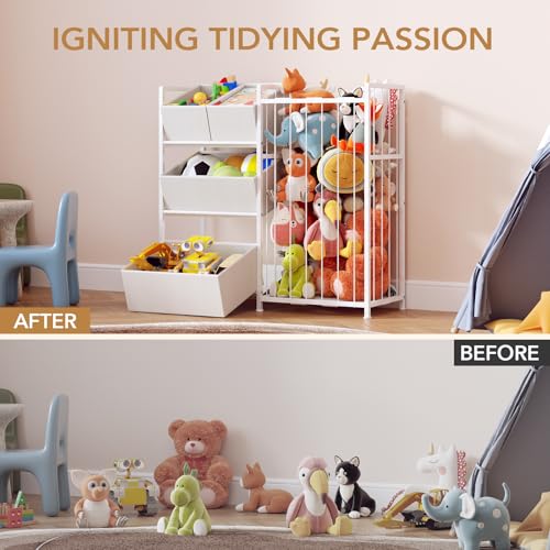 BBLIKE Stuffed Animal Storage Organizer with 4 Removable Bins, Pink D671279