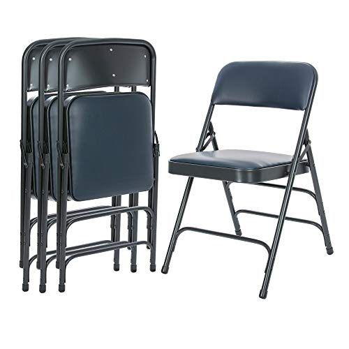 Triple Brace Folding Chair with Vinyl Upholstery, Black N83410