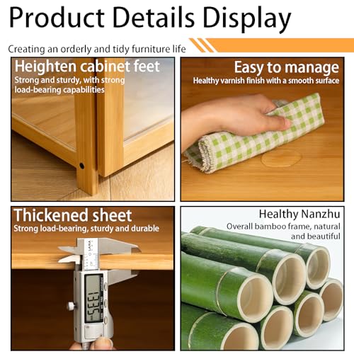 68" Curio Display Cabinet, 5 Tier Bamboo Storage with Acrylic Glass Door O367907