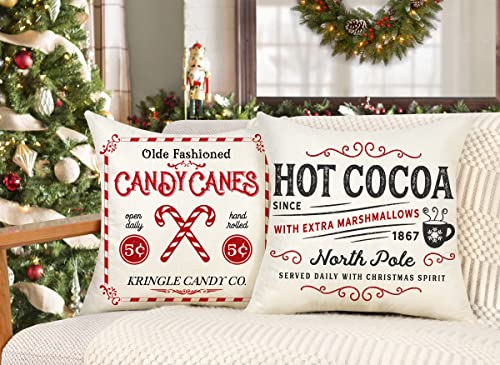 Farmhouse Christmas Pillow Covers 18x18 Set of 4 Red White Rustic Cushion Cases D219