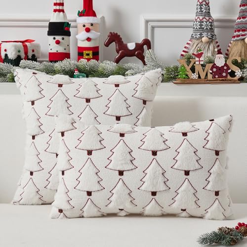 UGASA Star Christmas Decorative Pillow Covers 18x18 Inch Set of 2 Dark Green Q9265